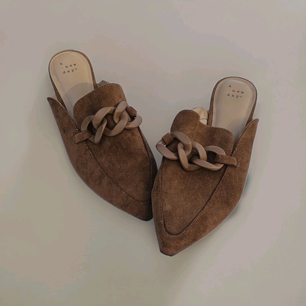 a new day Brown Suede Chain-Accent Mules